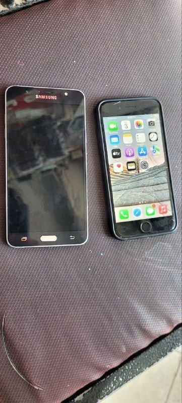 Secondhand sale of simple iPhone 7 and J7 2016, both fixed iPhone 128, battery 100 SIM lock, price 1000, and Haft price 1500, call 0789051004