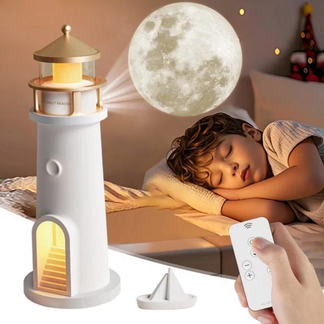 🌙 Decorative lighthouse lamp with moon design